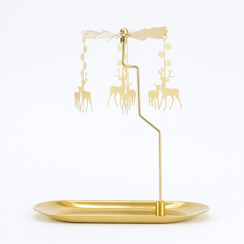 Zlatý vianočný kovový svietnik so sobmi, 17,8 × 18,5 cm