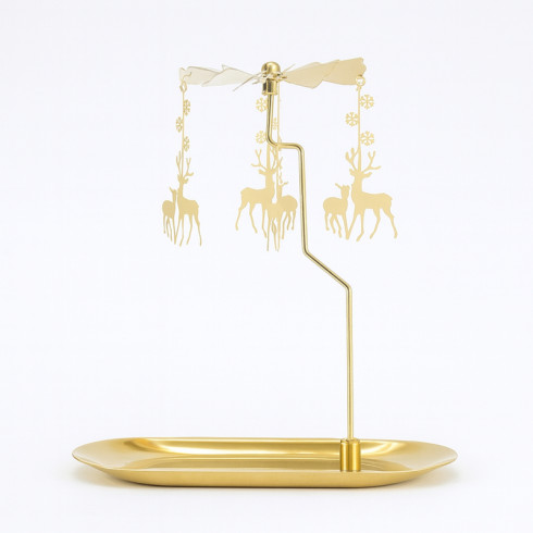 Zlatý vianočný kovový svietnik so sobmi, 17,8 × 18,5 cm