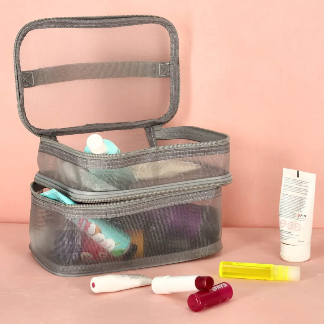 Cestovní kosmetická taška - skládací, šedá