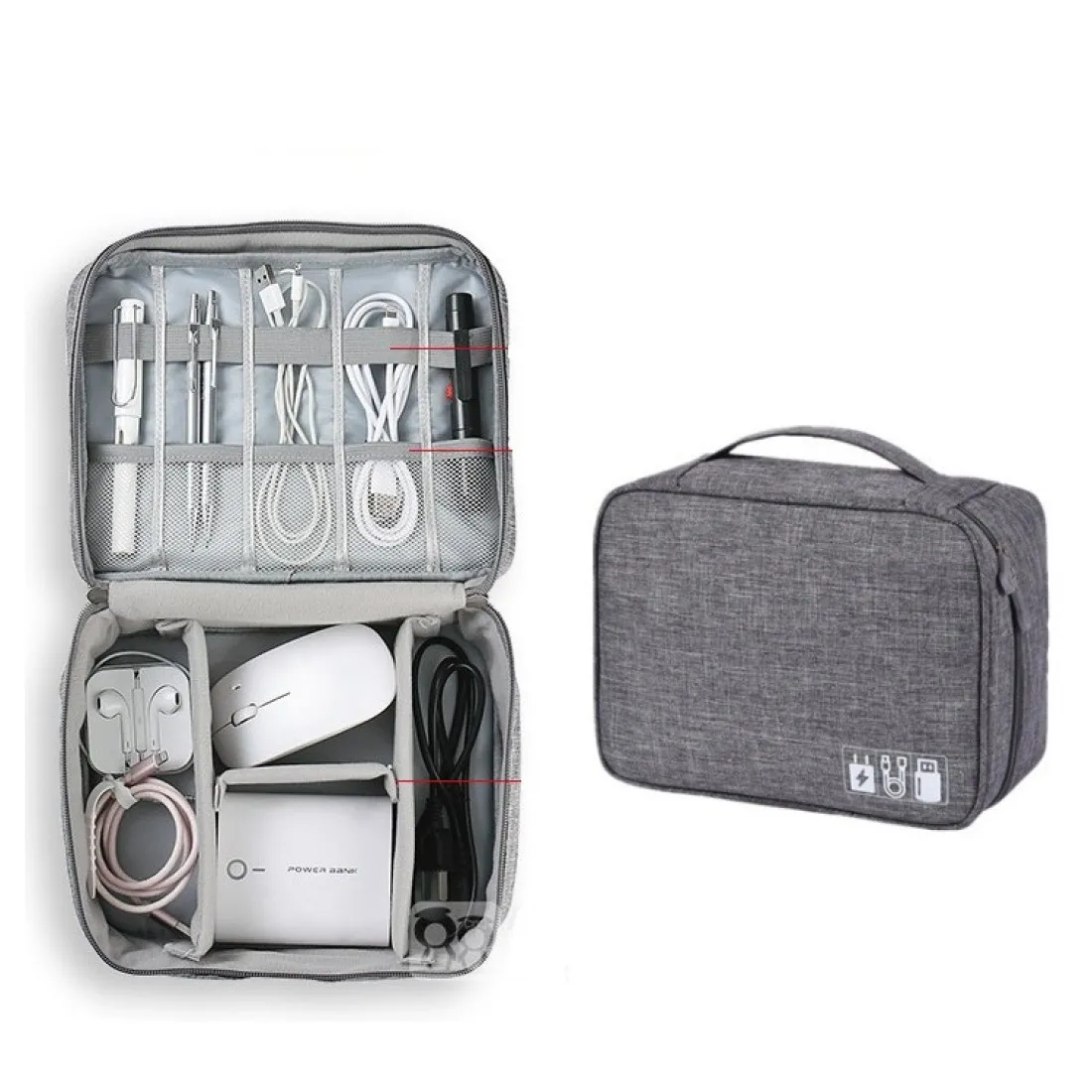 Cestovní organizér na elektroniku - šedý