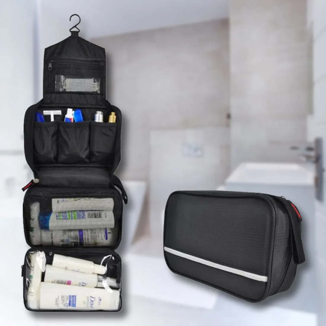 Cestovní kosmetický organizér, černý závěsný
