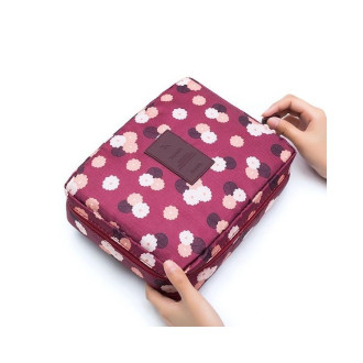 Dámska kozmetická taška - bordová s kvetmi