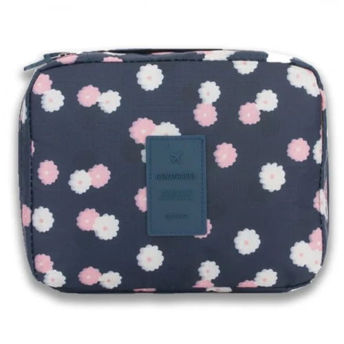 Dámska kozmetická taška - modrá s kvetmi