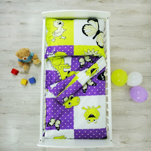Detské posteľné obliečky - fialovo-žlté - zvieratka 130 x 90 cm