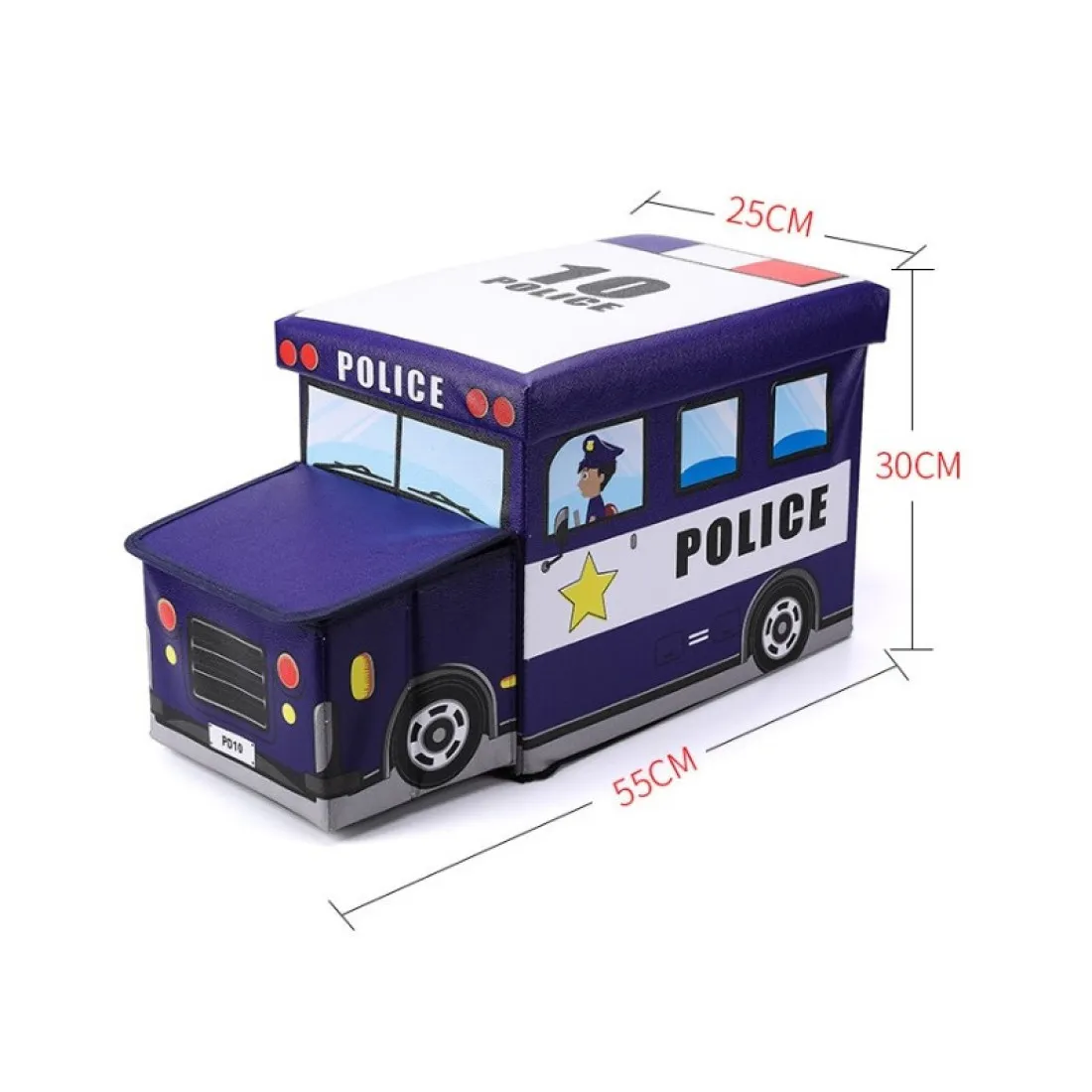 Detský úložný box - taburetka v podobe policajného auta