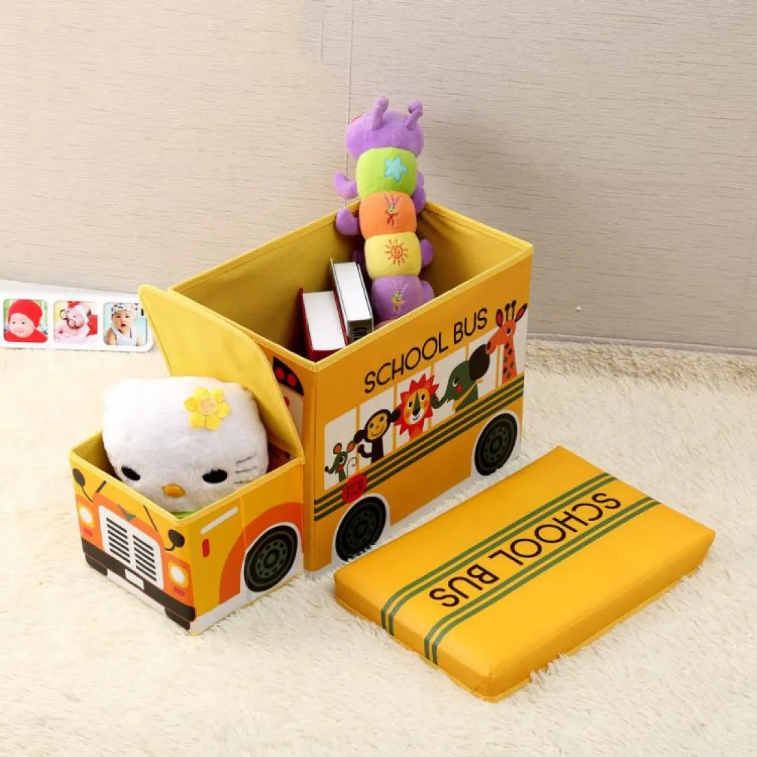 Detský úložný box - taburetka v podobe policajného auta