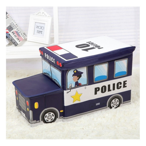Dětský úložný box - taburetka v podobě policejního auta
