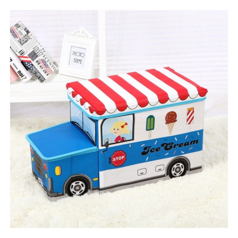 Detský úložný box - taburetka v podobe zmrzlinového auta, modré