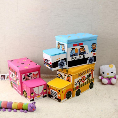 Detský úložný box - taburetka v podobe zmrzlinového auta, modré