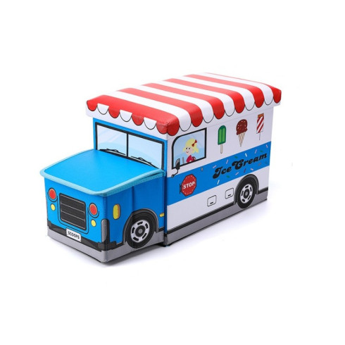 Detský úložný box - taburetka v podobe zmrzlinového auta, modré
