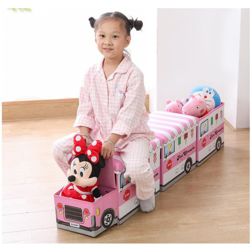 Detský úložný box - taburetka v podobe zmrzlinového auta, ružové