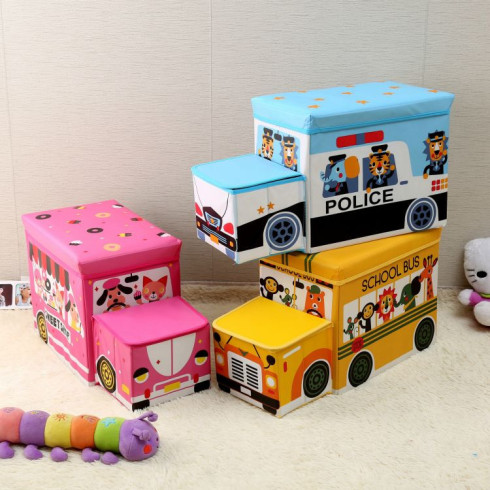 Detský úložný box - taburetka v podobe zmrzlinového auta, ružové