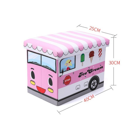 Detský úložný box - taburetka v podobe zmrzlinového auta, ružové
