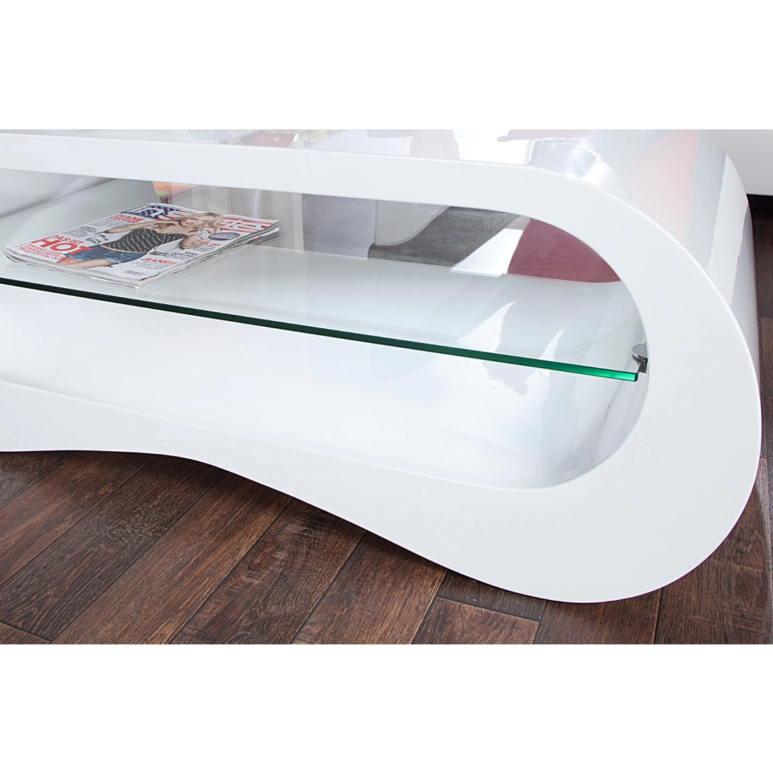 Dizajnový konferenčný stolík - biely lesklý 110 cm