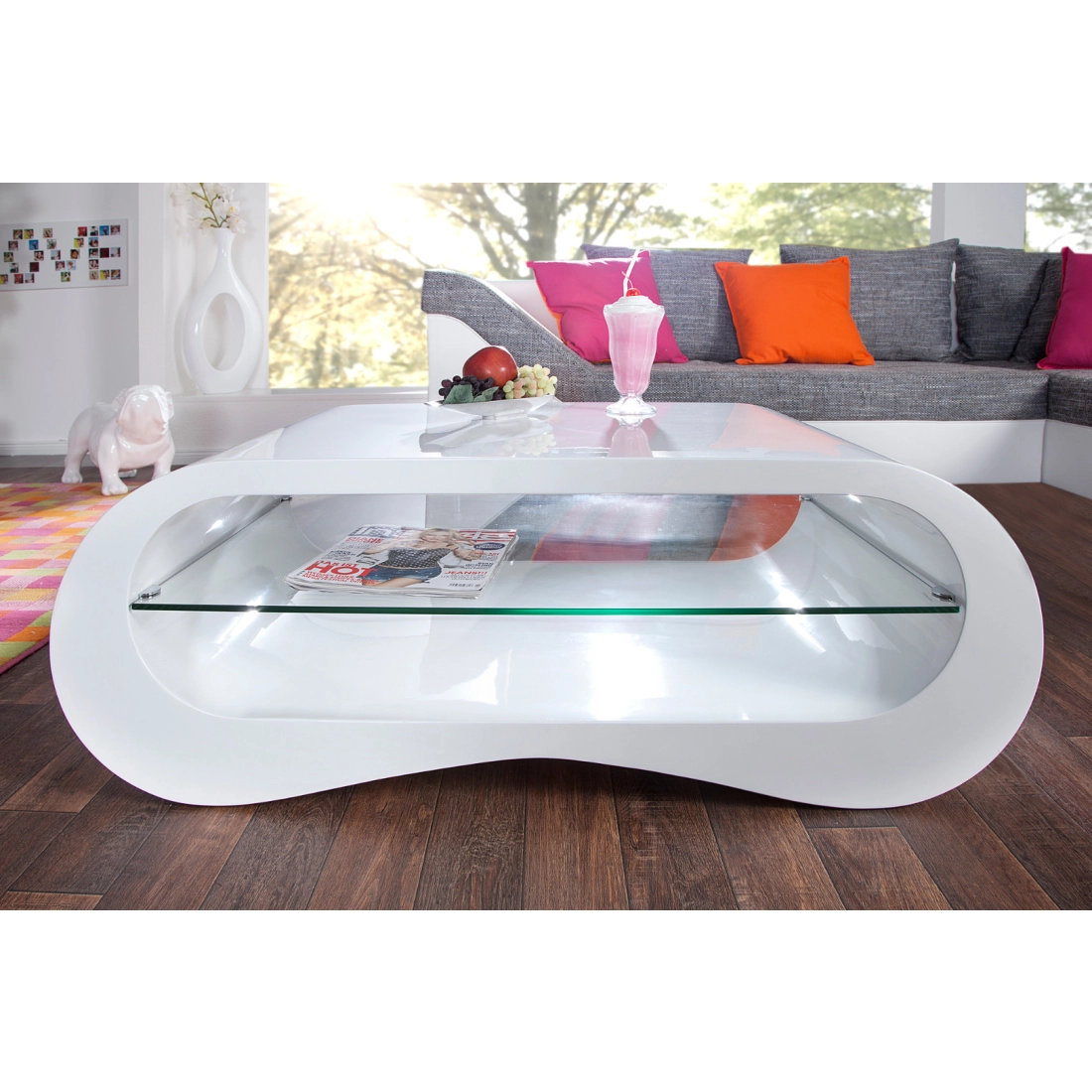 Dizajnový konferenčný stolík - biely lesklý 110 cm