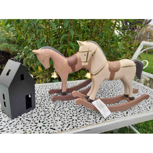 Drevený hojdací koník - veľký 27 cm krémový