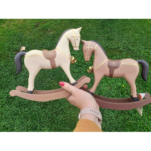 Drevený hojdací koník - veľký 27 cm krémový