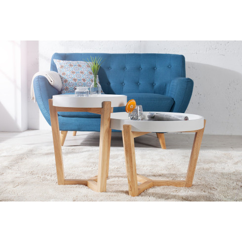 Dřevěný konferenční stolek Scandinavia - set 2 ks bílý