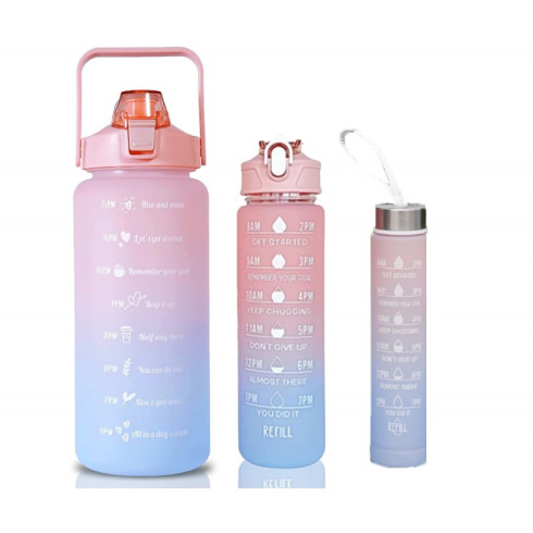 Športová fľaša na vodu s denným časovým plánovačom 3v1  - ružové ombré