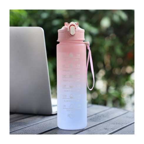Športová fľaša na vodu s denným časovým plánovačom 3v1  - ružové ombré