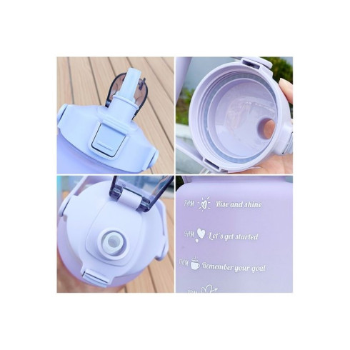 Športová fľaša na vodu s denným časovým plánovačom 3v1  - ružové ombré