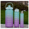 Športová fľaša na vodu s denným časovým plánovačom 3v1  - tyrkysové ombré