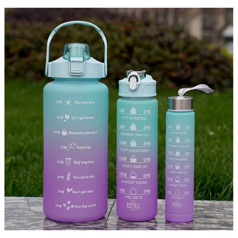 Sportovní láhev na vodu s denním plánovačem času 3v1 - tyrkysová Ombré
