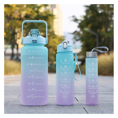 Sportovní láhev na vodu s denním plánovačem času 3v1 - tyrkysová Ombré