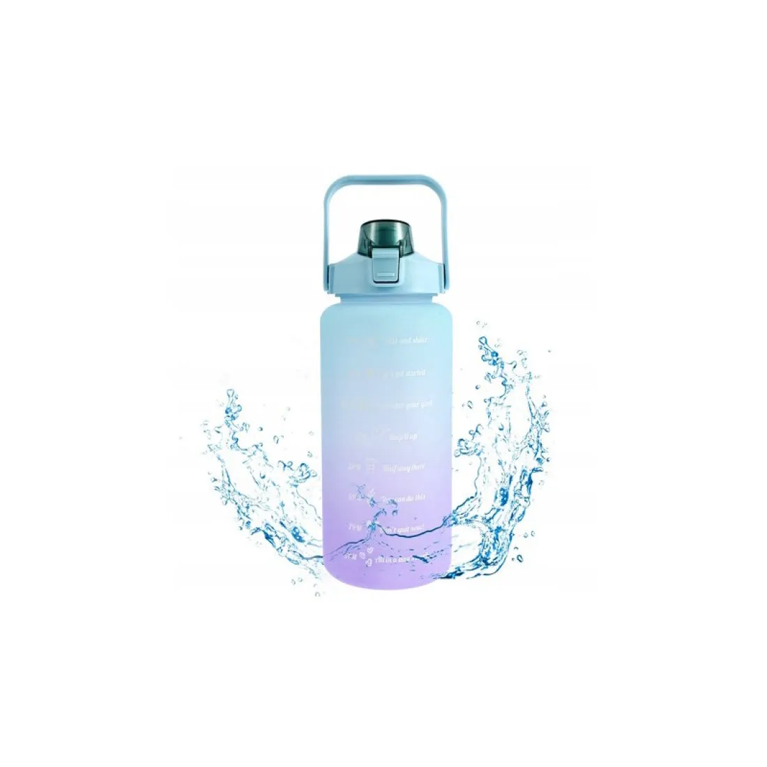 Športová fľaša na vodu s denným časovým plánovačom 3v1  - tyrkysové ombré