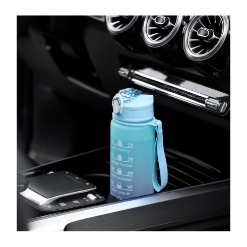 Sportovní láhev na vodu s denním plánovačem času 3v1 - tyrkysová Ombré