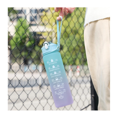 Sportovní láhev na vodu s denním plánovačem času 3v1 - tyrkysová Ombré