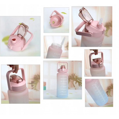 Sportovní láhev na vodu s denním plánovačem času 3v1 - tyrkysová Ombré