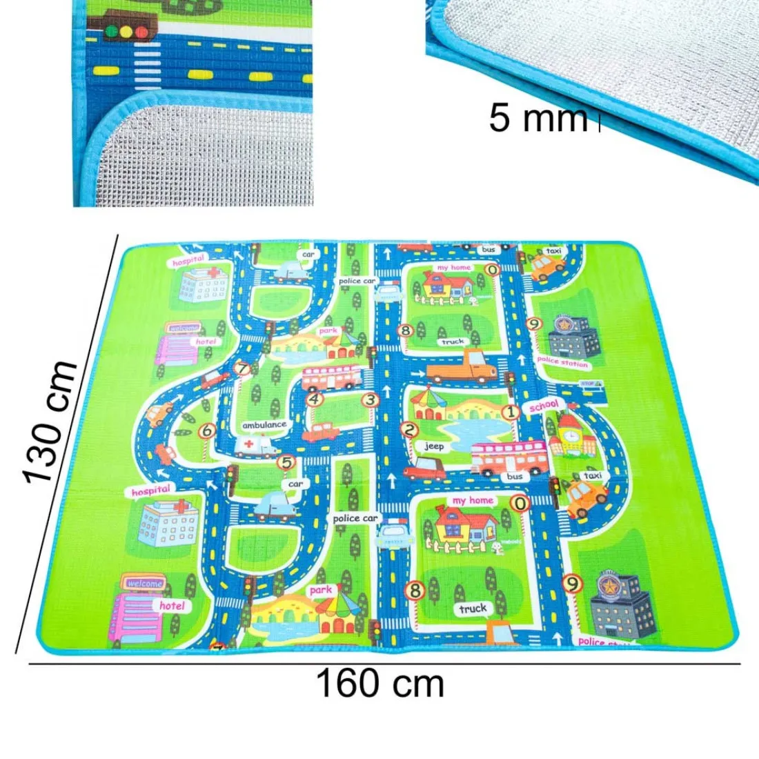 Hrací pěnová termo podložka - City 160 cm