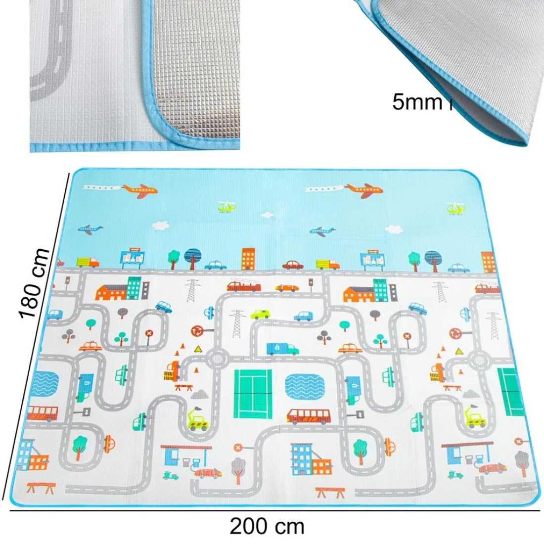 Hracia penová termo podložka - Mesto biela, 180 cm