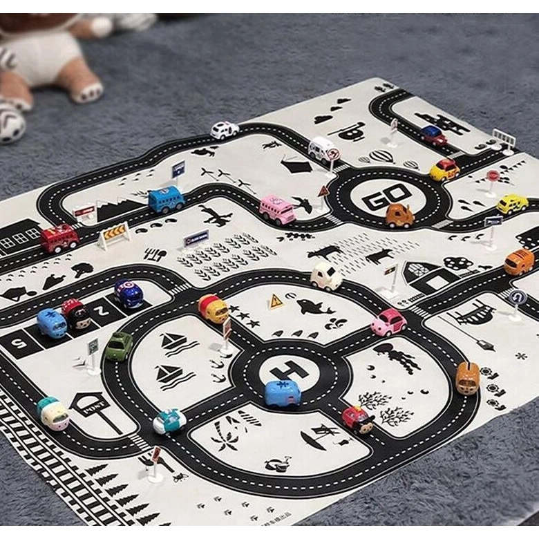 Hracia podložka Mesto + dopravné značky, 130 cm