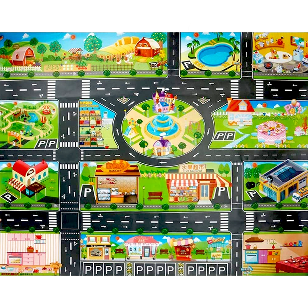 Hracia podložka - mesto s dopravnými značkami, 130 cm