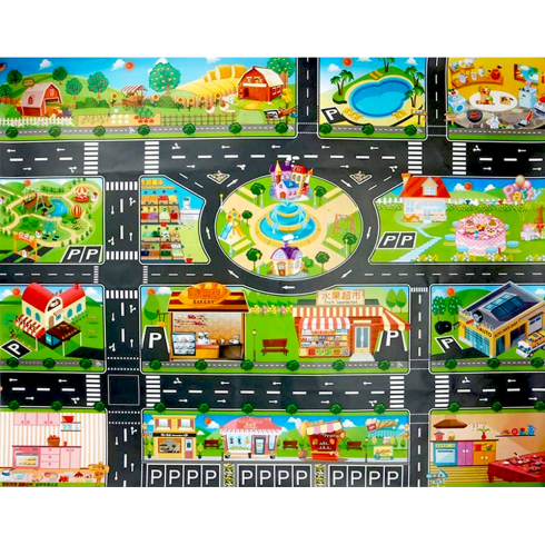 Hracia podložka - mesto s dopravnými značkami, 130 cm