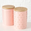 Keramické dózy s bambusovým víkem - růžové, set 2 ks