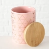 Keramické dózy s bambusovým víkem - růžové, set 2 ks