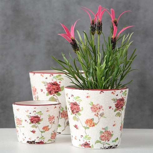 Keramický kvetináč s kvetinovým motívom - najmenší