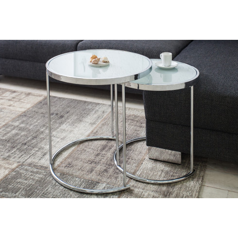 Konferenčný stolík Art Deco  - biele sklo, set 2 ks