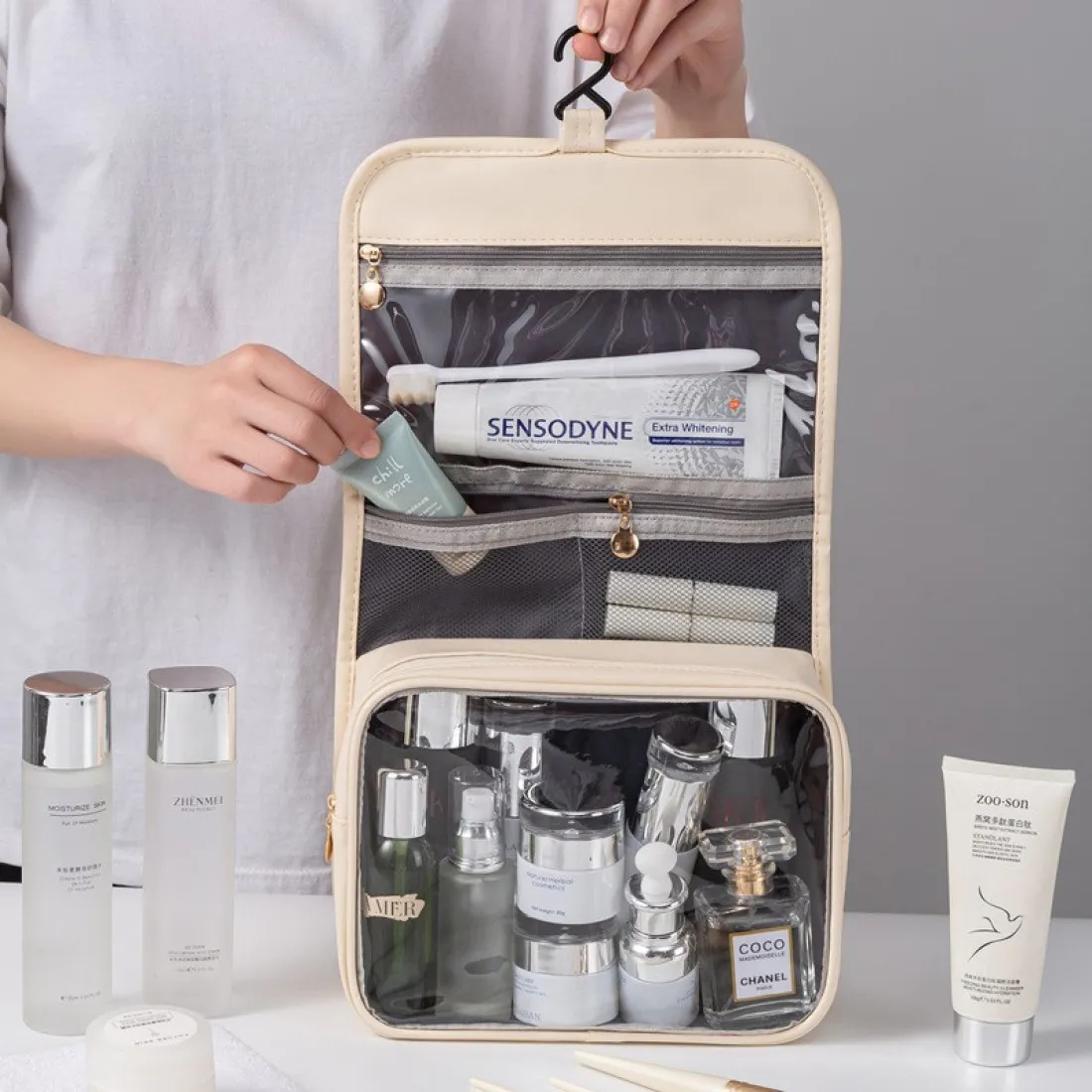 Kosmetická taška - rozkládací, béžová