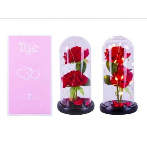 Krištáľová večná ruža s LED osvetlením, červená
