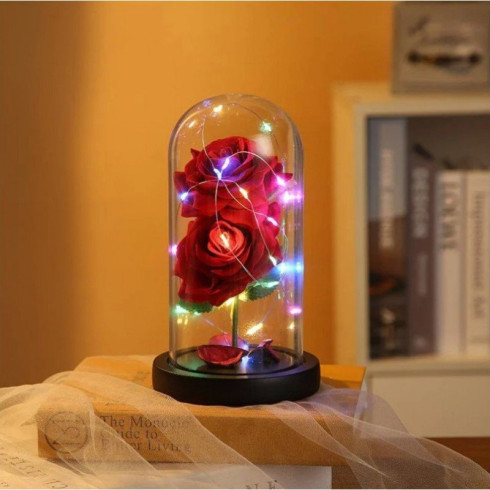Křišťálová věčná růže s LED světlem, červená