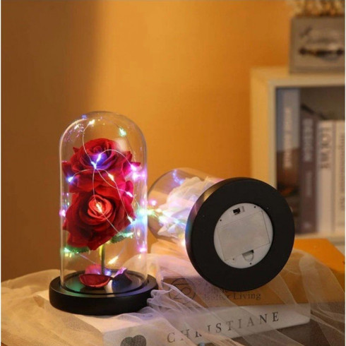 Křišťálová věčná růže s LED světlem, červená