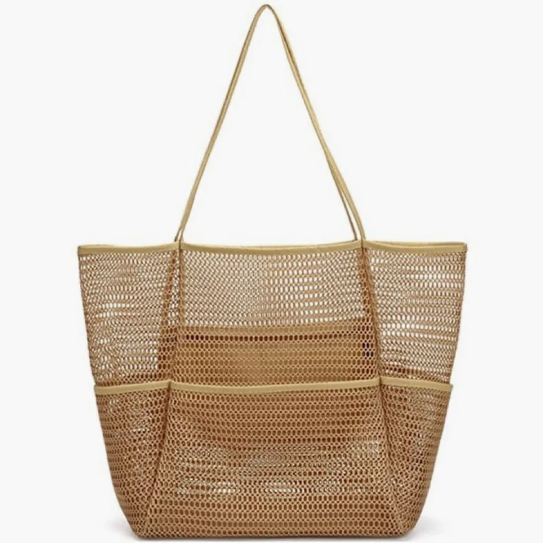 Minimalistická síťovaná plážová taška, hnědá