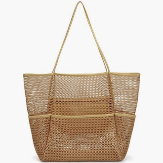 Minimalistická sieťovaná plážová taška, hnedá