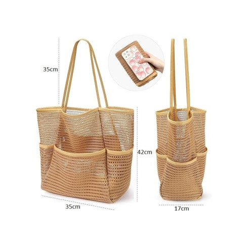 Minimalistická sieťovaná plážová taška, hnedá