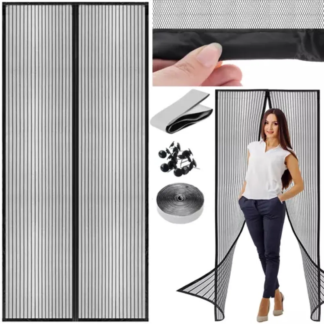 Moskytiéra do dverí s magnetmi - 100x210 cm čierna