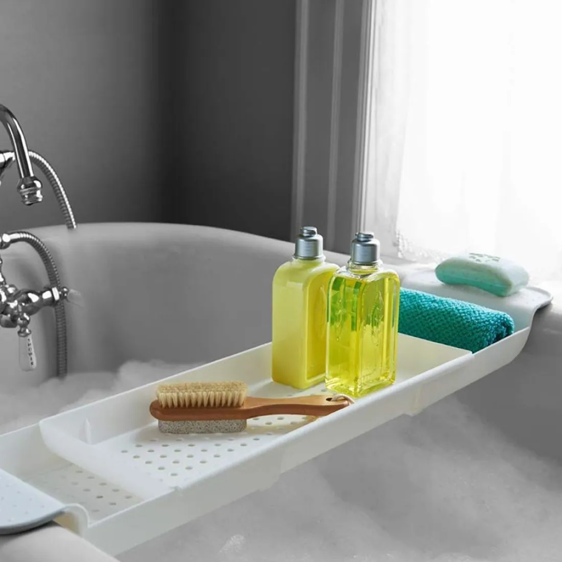 Nastaviteľná polica na vaňu / drez, biela 55 cm